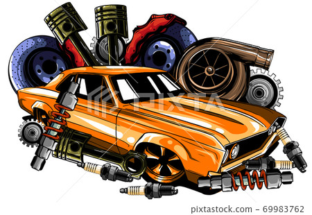 Car system. spare parts. realistic car. vector illustration 69983762