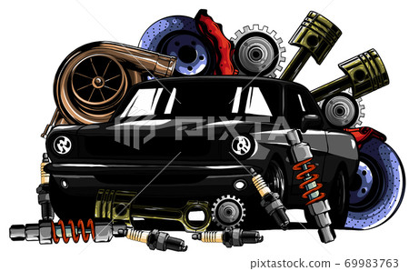Car system. spare parts. realistic car. vector illustration 69983763