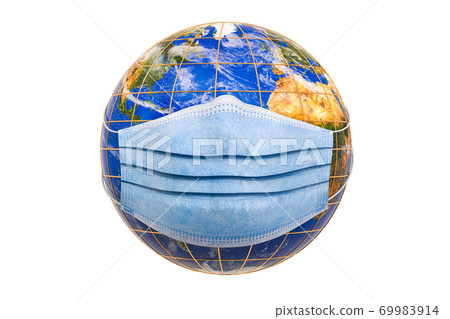 Earth Globe with medical mask Global pandemic concept, 3D rendering 69983914