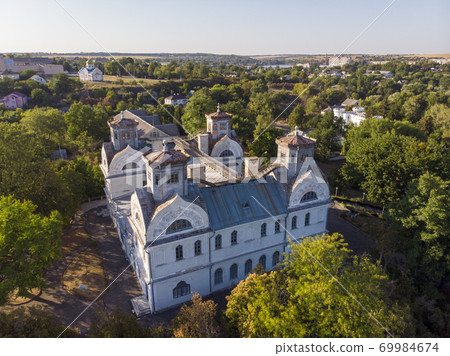 Aerial Shot of Korsun-Shevchenkivsky Historical and Cultural Reserve. Palace of Lopukhins-Demidovs, Ukraine, Kyiv oblast Aerial Shot of Korsun-Shevchenkivsky Historical and Cultural Reserve. Palace of Lopukhins-Demidovs, Ukraine, Kyiv oblast 69984674
