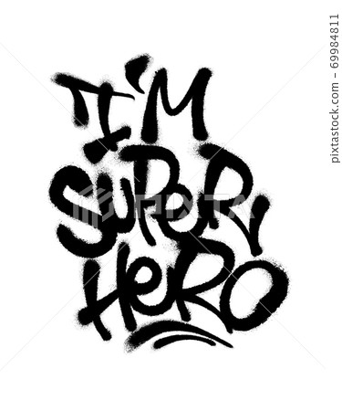 Sprayed i super hero font with overspray in black over white. Vector illustration. 69984811