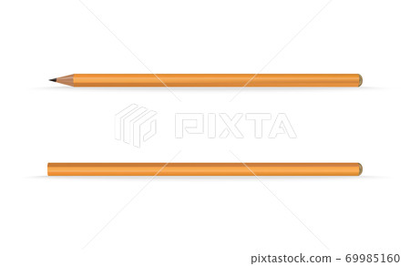 Yellow wooden pencils, classic yellow vector pencil with shadow. 69985160