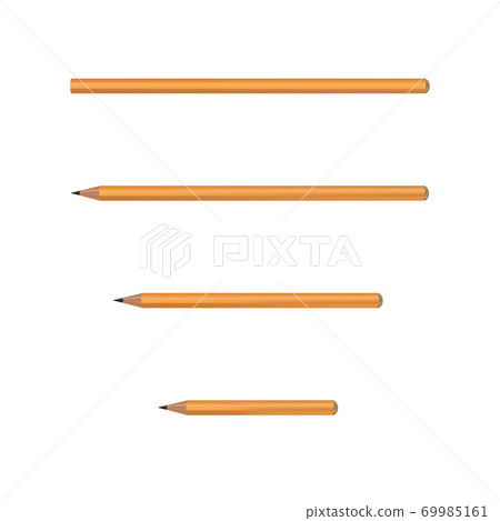 Yellow Wooden sharp pencils isolated on white background. Vector illustration. 69985161