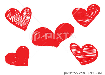 Set of red hearts drawn with a marker. Vector illustration 69985361