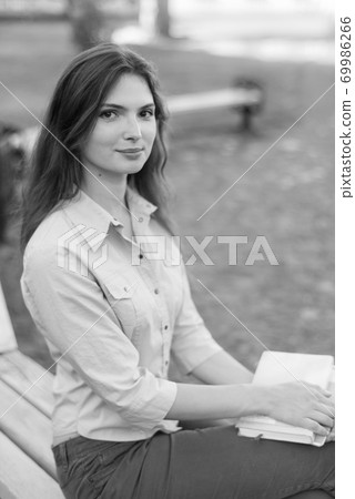 Young beautiful girl student in shirt. Black and white photo. BW Young beautiful girl student in shirt. Black and white photo. BW 69986266