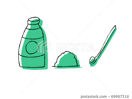 手繪插畫的綠汁(粉)和勺子 手繪插畫的綠汁(粉)和勺子 69987518