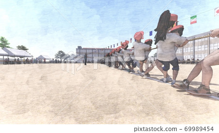 School athletic meet tug of war, audience, building, illustration 52 69989454