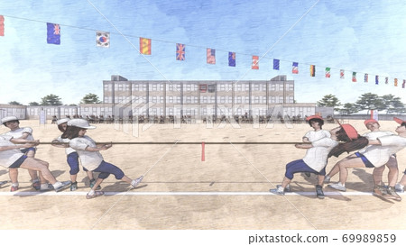 學校運動會,拔河,觀眾,建築物,插圖44 學校運動會,拔河,觀眾,建築物,插圖44 69989859