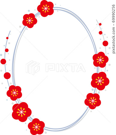 銀樹枝上的梅花的垂直橢圓形框架 銀樹枝上的梅花的垂直橢圓形框架 69990256
