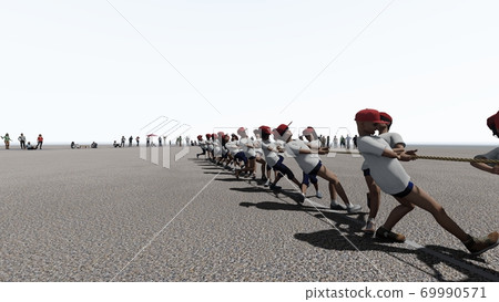 School athletic meet, tug of war, with spectators, without building, illustration 59 69990571