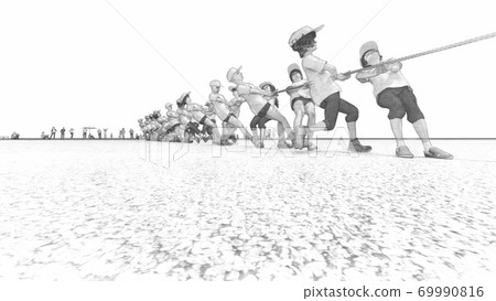 School athletic meet, tug of war, with spectators, without buildings, illustration 48 69990816