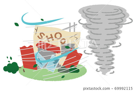 Vector illustration of a shop that suffers from a tornado Vector illustration of a shop that suffers from a tornado 69992115