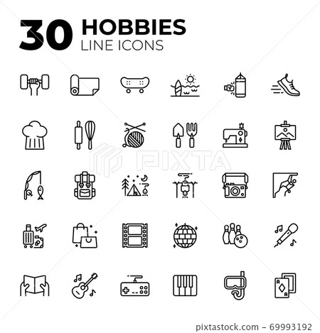 Outline style hobbies icons. 69993192