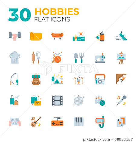 Flat style hobbies icons. 69993197