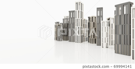 Abstract modern architectural minimalistic contemporary background. Black and gold Futuristic space sci-fi city metropolis. Residential and office skyscrapers. 3D illustration and rendering. Abstract modern architectural minimalistic contemporary background. Black and gold Futuristic space sci-fi city metropolis. Residential and office skyscrapers. 3D illustration and rendering. 69994141