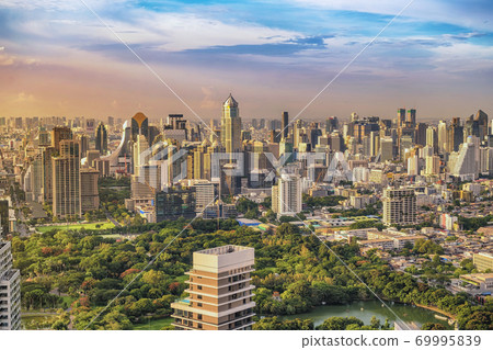 Bangkok Thailand, city skyline of skyscraper at Bangkok downtown and Lumpini Park Bangkok Thailand, city skyline of skyscraper at Bangkok downtown and Lumpini Park 69995839