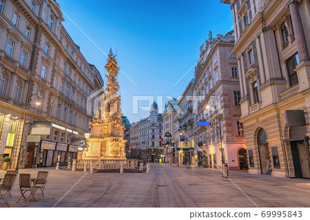 Vienna Austria night city skyline at Vienna Plague column or Pestsaule Vienna Austria night city skyline at Vienna Plague column or Pestsaule 69995843