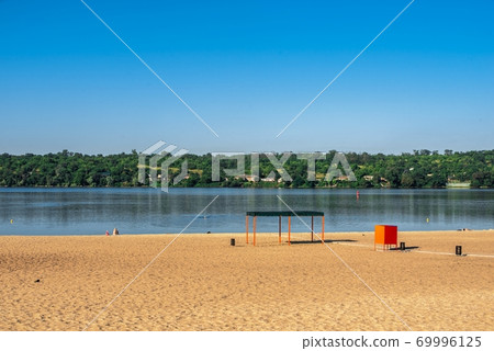 Public beach in Zaporozhye, Ukraine Public beach in Zaporozhye, Ukraine 69996125