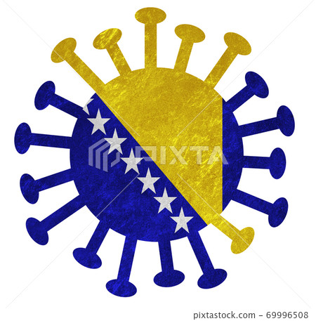 The national flag of Bosnia Herzegovina with corona virus or bacteria 69996508