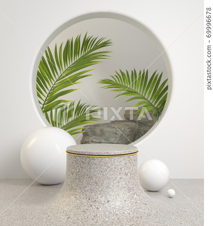 Mockup Minimal Stone Podium And Tropical Palm Leaves With Rock White Background 3d Render Mockup Minimal Stone Podium And Tropical Palm Leaves With Rock White Background 3d Render 69996678