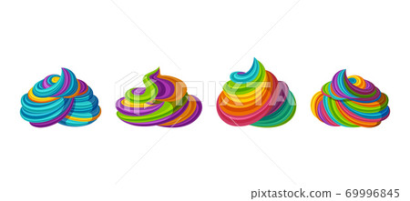 Swirled rainbow frosting for icecream and cupcakes. Tasty cream isolated in white background. Vector illustration 69996845