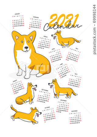 2021 Tea Towel Calendar with Corgi dog 69998144