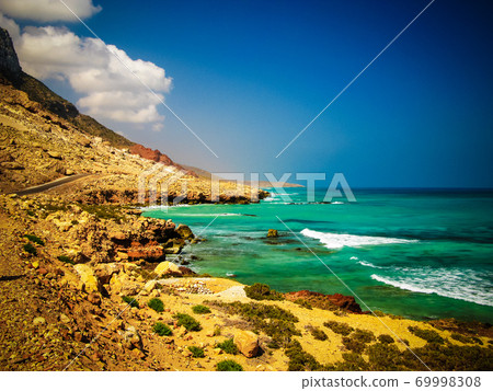 Panorama of natural Rocky Diylesha beach , Soqotra island Yemen 69998308