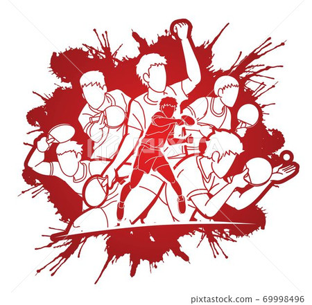 Group of Ping Pong players, Table Tennis players action cartoon sport graphic vector.	 Group of Ping Pong players, Table Tennis players action cartoon sport graphic vector.	 69998496