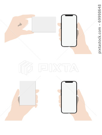 Hand holding a smartphone over the card (complete version) 69998648