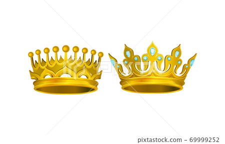 Golden Gem-incrusted Crowns as Monarch Head Adornment Vector Set Golden Gem-incrusted Crowns as Monarch Head Adornment Vector Set 69999252