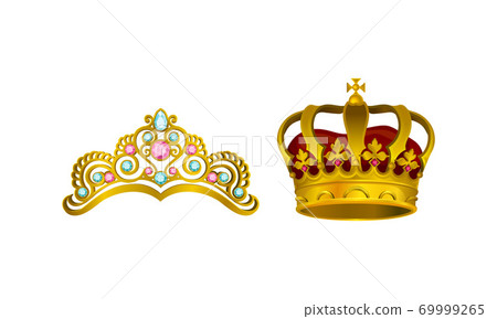 Golden Gem-incrusted Crowns as Monarch Head Adornment Vector Set Golden Gem-incrusted Crowns as Monarch Head Adornment Vector Set 69999265