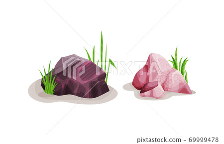Rocks and Stones with Green Grass Vector Set Rocks and Stones with Green Grass Vector Set 69999478