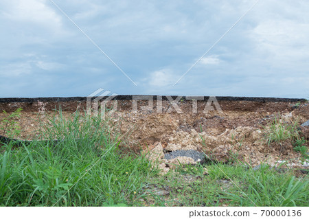 Asphalt surface on the street was demolished due to poor construction. Asphalt surface on the street was demolished due to poor construction. 70000136