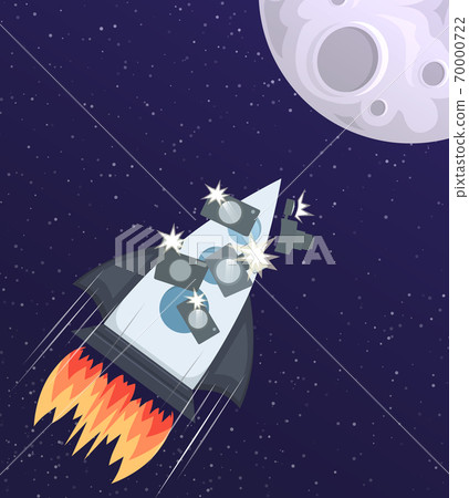 Vector illustration of a space rocket with tourists and cameras flying to the Moon. Vector illustration of a space rocket with tourists and cameras flying to the Moon. 70000722