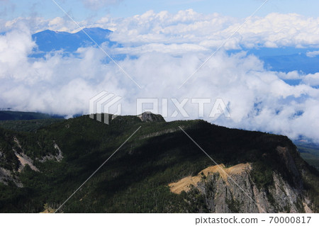 View of the summit of "Nyu" and Mt. Inako from Mt. Neishi, the Yatsugatake mountain range in early autumn View of the summit of "Nyu" and Mt. Inako from Mt. Neishi, the Yatsugatake mountain range in early autumn 70000817