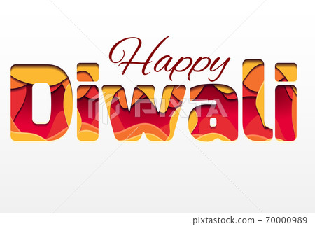 3d inscription of the festival Diwali, made of layers of paper. Happy Diwali. 3d inscription of the festival Diwali, made of layers of paper. Happy Diwali. 70000989