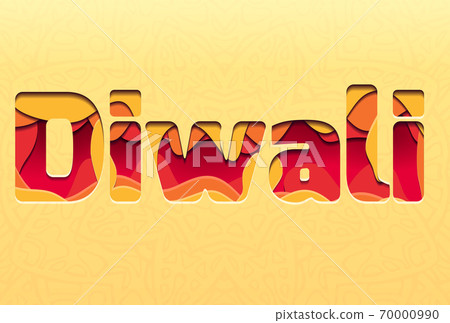 3d inscription of the festival Diwali, made of layers of paper with tracery. 70000990