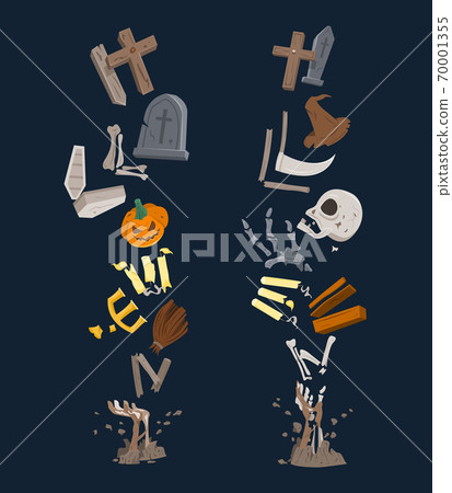 Halloween Text is Formed from Scattered Element of Halloween. 70001355