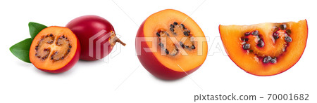Fresh tamarillo fruit with leaves isolated on white background, Set or collection 70001682