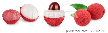lychee fruit isolated on white background with clipping path and full depth of field. Set or collection 70002198