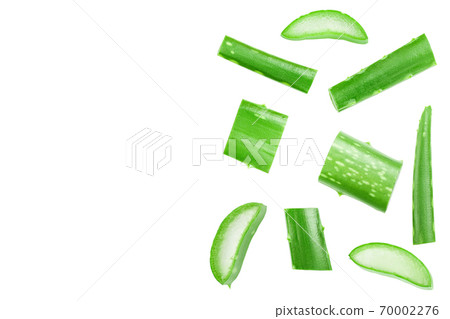 Aloe vera with slices isolated on white background with copy space for your text. Top view. Flat lay. Aloe vera with slices isolated on white background with copy space for your text. Top view. Flat lay. 70002276