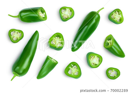 jalapeno peppers isolated on white background. Green chili pepper with clipping path. Top view. Flat lay jalapeno peppers isolated on white background. Green chili pepper with clipping path. Top view. Flat lay 70002289