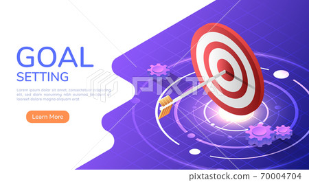 Isometric web banner arrow hit the center of the big target Isometric web banner arrow hit the center of the big target 70004704