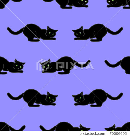 Seamless pattern with cute black cats. Texture... - Stock Illustration ...