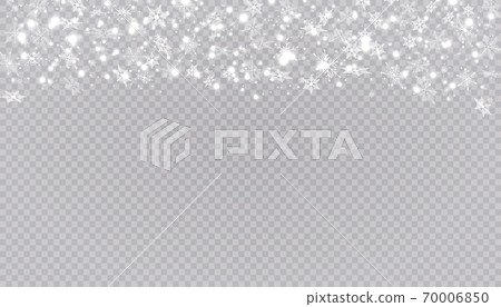 White snow flies on a transparent background. Christmas snowflakes. Winter blizzard background illustration. 70006850