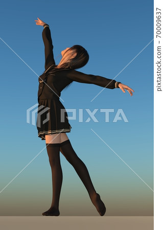 A long-haired girl in a sailor suit dancing under the blue sky 70009637
