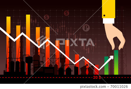 Oil price graph concept. Oil price histogram rises after falling. Vector illustration Oil price graph concept. Oil price histogram rises after falling. Vector illustration 70011026