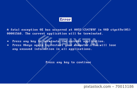 BSOD screen old 98 error crash software. Bluescreen death system pc bug, bsod screen 70013186