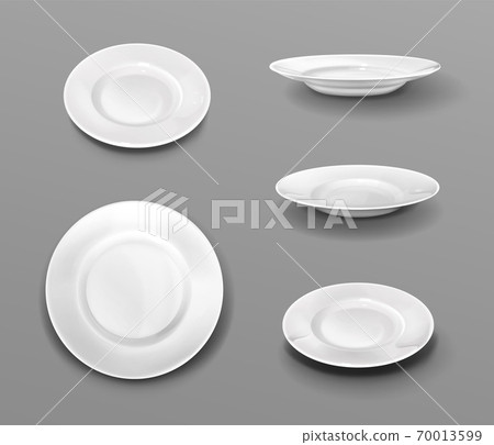 White plates, realistic 3d ceramic dishes top view White plates, realistic 3d ceramic dishes top view 70013599