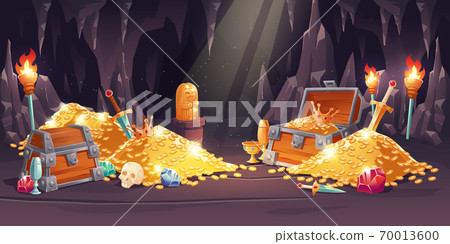 Cave with treasure, gold coins and jewelry 70013600